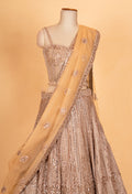 Champagne Gold Embroidered Lehenga Set with Net Dupatta | Designer Wedding & Reception Wear