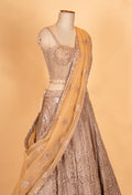 Champagne Gold Embroidered Lehenga Set with Net Dupatta | Designer Wedding & Reception Wear