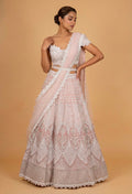 Blush Pink Embroidered Lehenga Set with Scalloped Blouse & Net Dupatta | Designer Bridal & Reception Wear