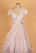 Blush Pink Embroidered Lehenga Set with Scalloped Blouse & Net Dupatta | Designer Bridal & Reception Wear