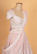 Blush Pink Embroidered Lehenga Set with Scalloped Blouse & Net Dupatta | Designer Bridal & Reception Wear