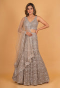 Champagne Gold Embroidered Lehenga Set with Sequins & Net Dupatta | Luxury Designer Bridal Wear