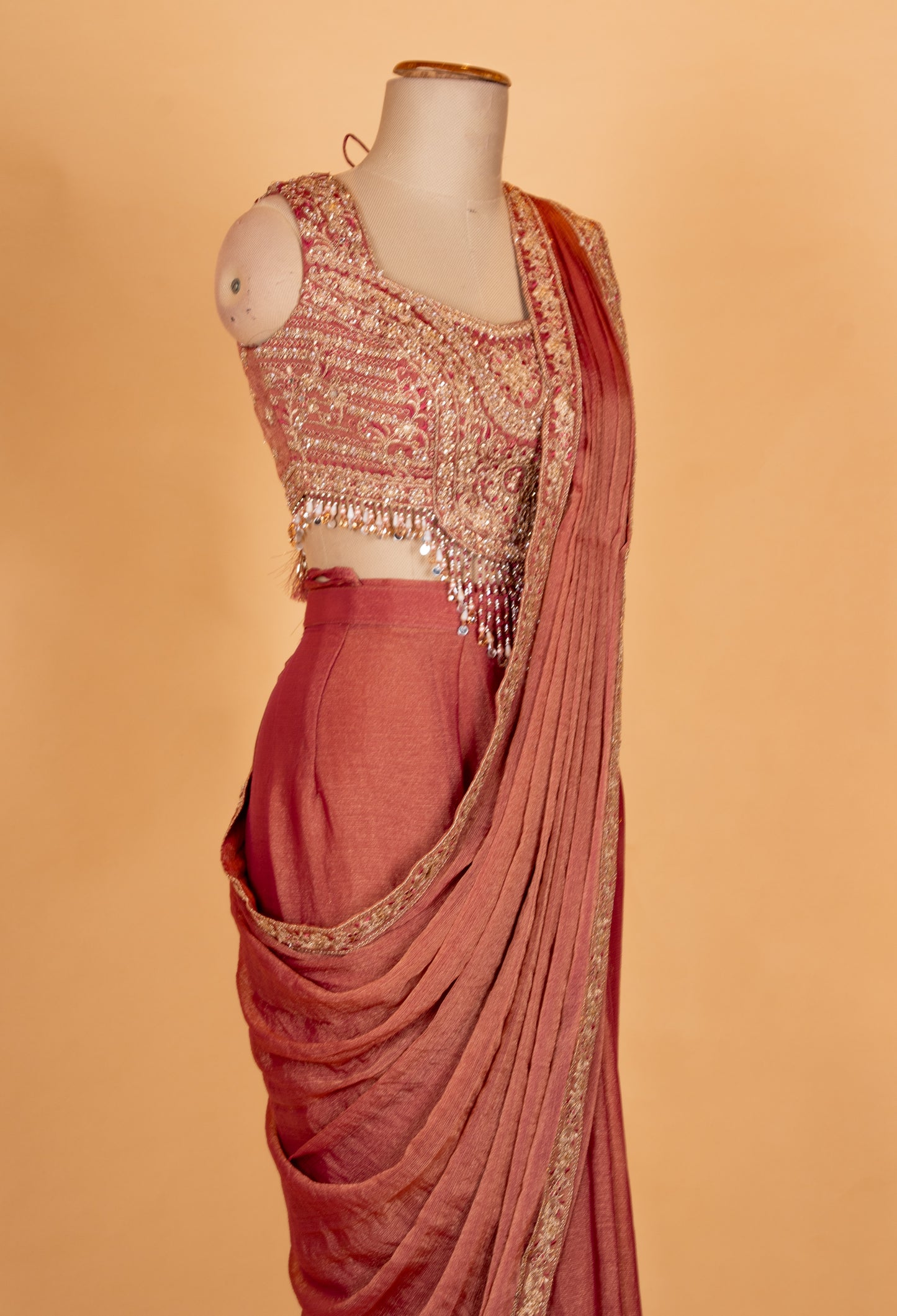 Rust Orange Embroidered Saree with Designer Blouse | Elegant Festive & Party Wear Saree