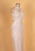 Champagne Gold Embellished Saree with Designer Halter Blouse | Contemporary Luxury Saree
