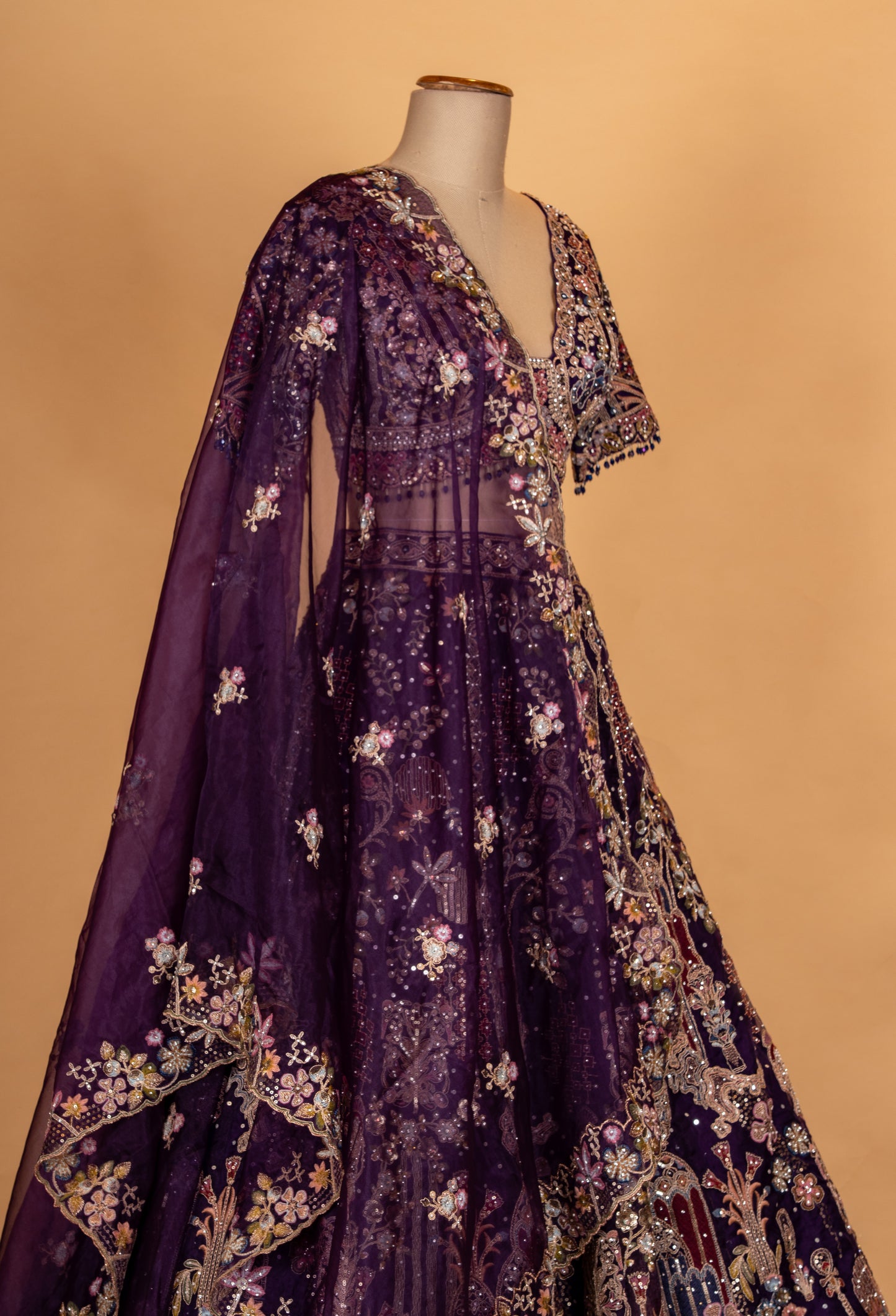Royal Plum Embroidered Lehenga Set with Sheer Dupatta | Designer Bridal & Occasion Wear