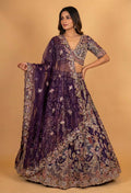 Royal Plum Embroidered Lehenga Set with Sheer Dupatta | Designer Bridal & Occasion Wear