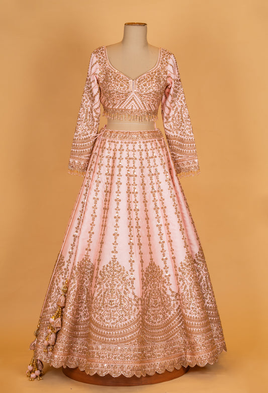 Blush pink embroidered bridal lehenga choli with dupatta – product image 2