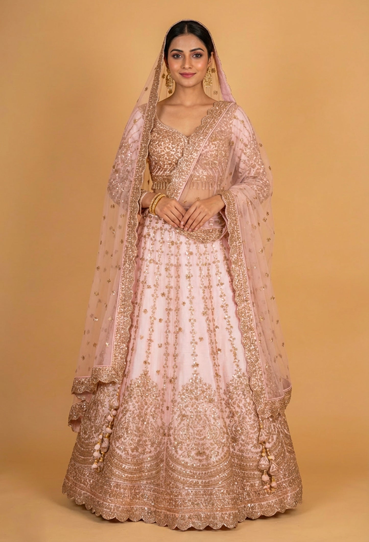Blush Pink Embroidered Bridal Lehenga Choli with Dupatta – Designer Wedding & Reception Wear