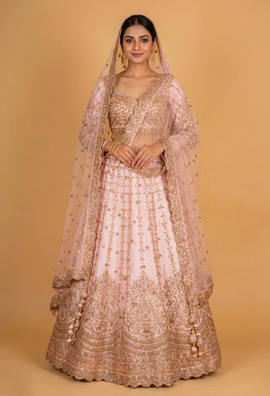 Blush Pink Embroidered Bridal Lehenga Choli with Dupatta – Designer Wedding & Reception Wear