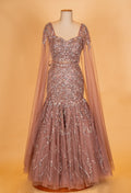 Dusty Rose Embellished Mermaid Lehenga with Cape Sleeves – Designer Evening & Bridal Wear
