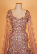 Dusty Rose Embellished Mermaid Lehenga with Cape Sleeves – Designer Evening & Bridal Wear
