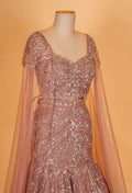 Dusty Rose Embellished Mermaid Lehenga with Cape Sleeves – Designer Evening & Bridal Wear