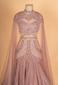 Blush Pink Embellished Mermaid Lehenga with Cape Sleeves – Designer Bridal & Occasion Wear