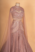 Blush Pink Embellished Mermaid Lehenga with Cape Sleeves – Designer Bridal & Occasion Wear