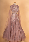 Blush Pink Embellished Mermaid Lehenga with Cape Sleeves – Designer Bridal & Occasion Wear