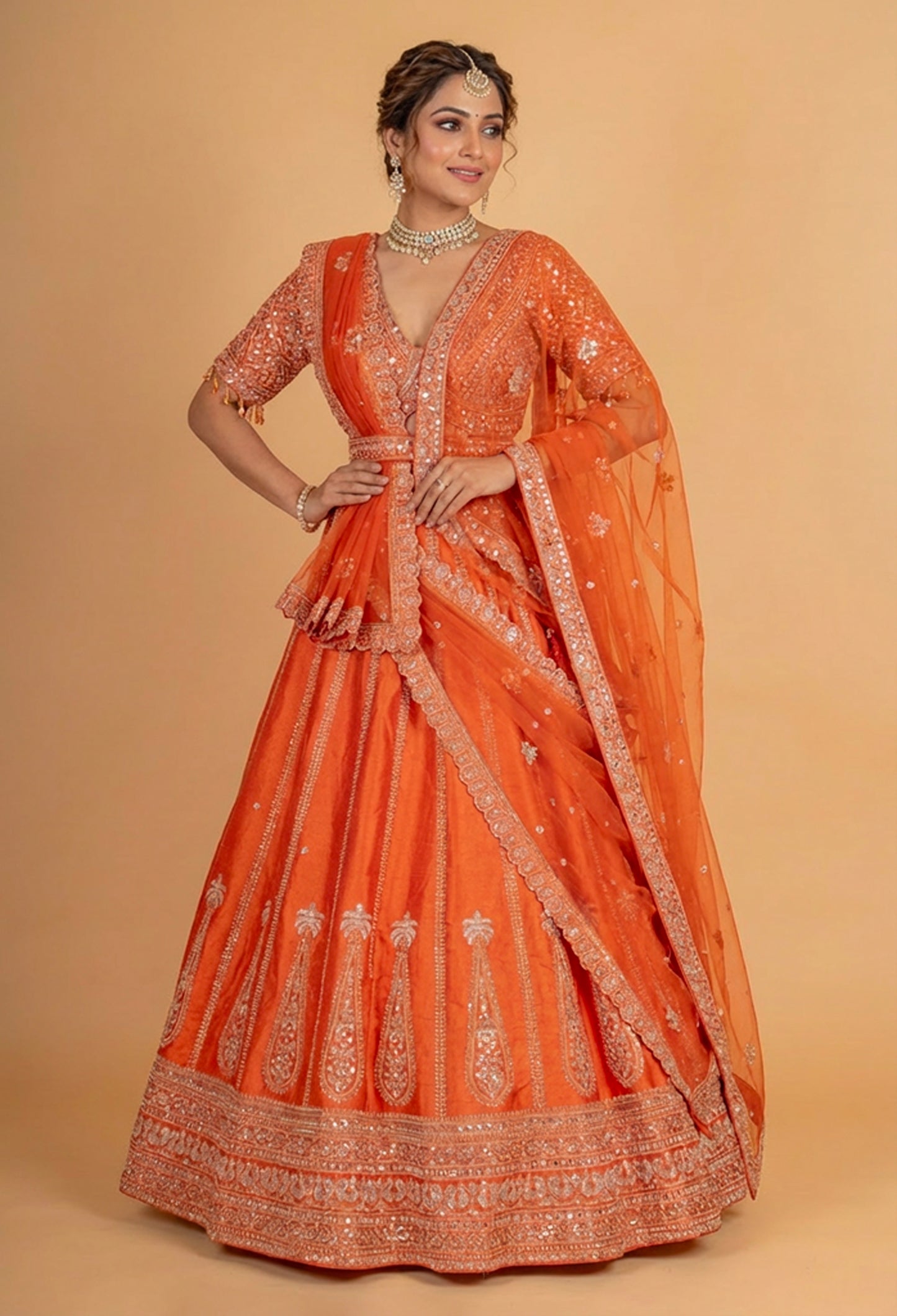 Orange Embroidered Lehenga Choli with Dupatta – Designer Wedding & Festive Wear