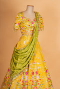 Yellow Floral Embroidered Lehenga Choli with Green Dupatta – Designer Festive & Wedding Wear