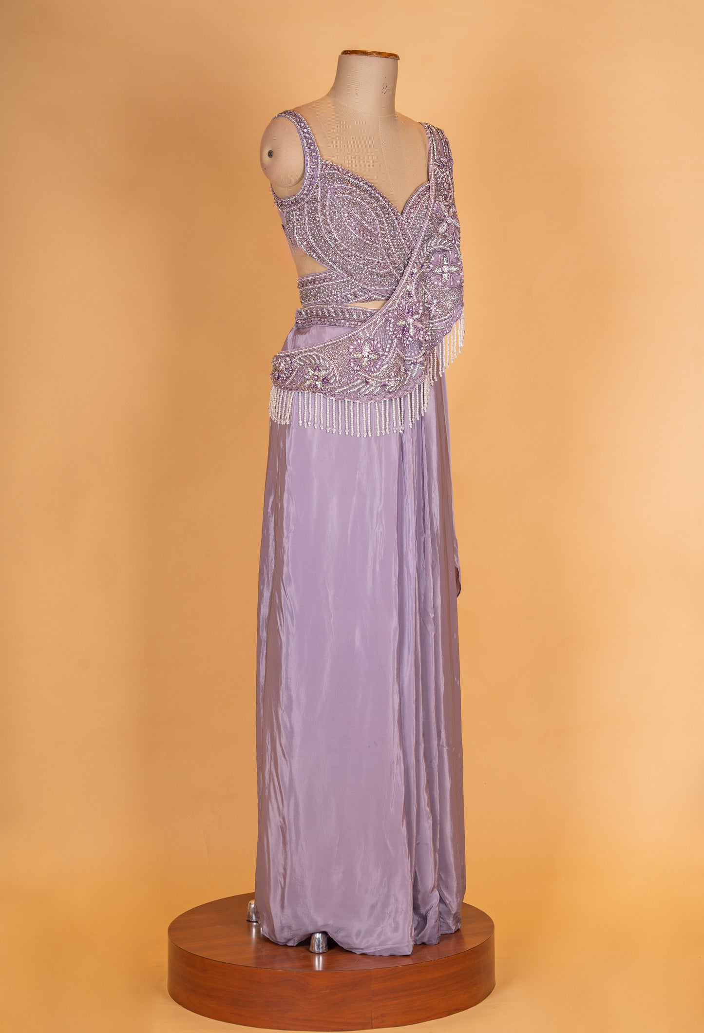 Lavender Pre-Draped Saree with Embellished Blouse – Designer Cocktail & Evening Wear