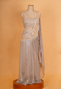 Silver Grey Pre-Draped Saree with Embellished Blouse – Designer Cocktail & Party Wear