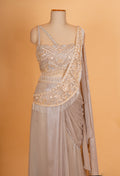 Silver Grey Pre-Draped Saree with Embellished Blouse – Designer Cocktail & Party Wear