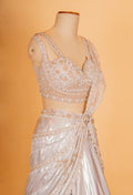Champagne Gold Satin Lehenga with Embellished Blouse & Draped Dupatta – Designer Party & Reception Wear
