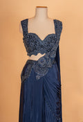 Navy Blue Pre-Draped Saree with Embellished Blouse – Designer Cocktail & Evening Wear