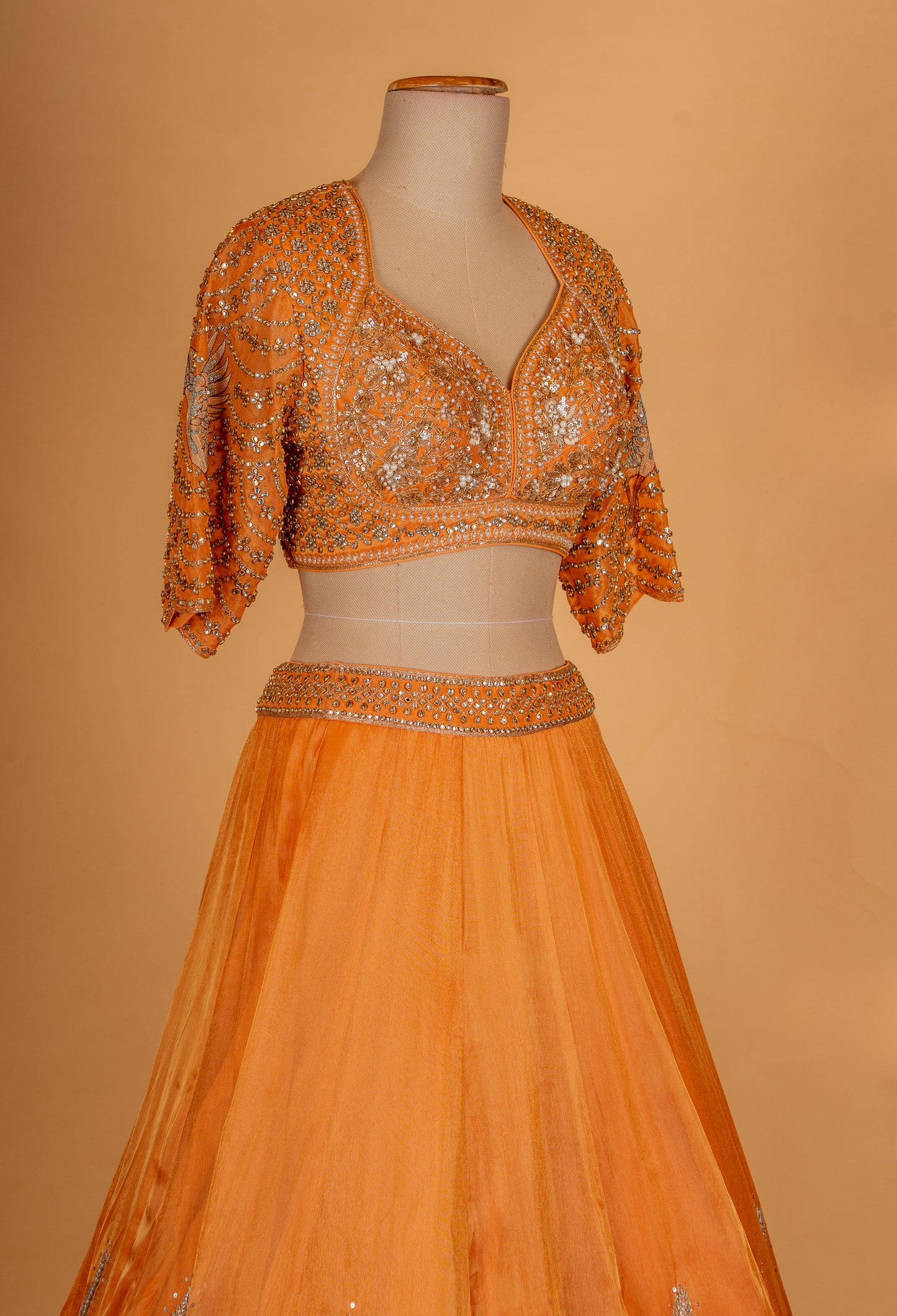 Mustard Orange Floral Embroidered Lehenga Choli with Dupatta – Designer Wedding & Festive Wear for Women