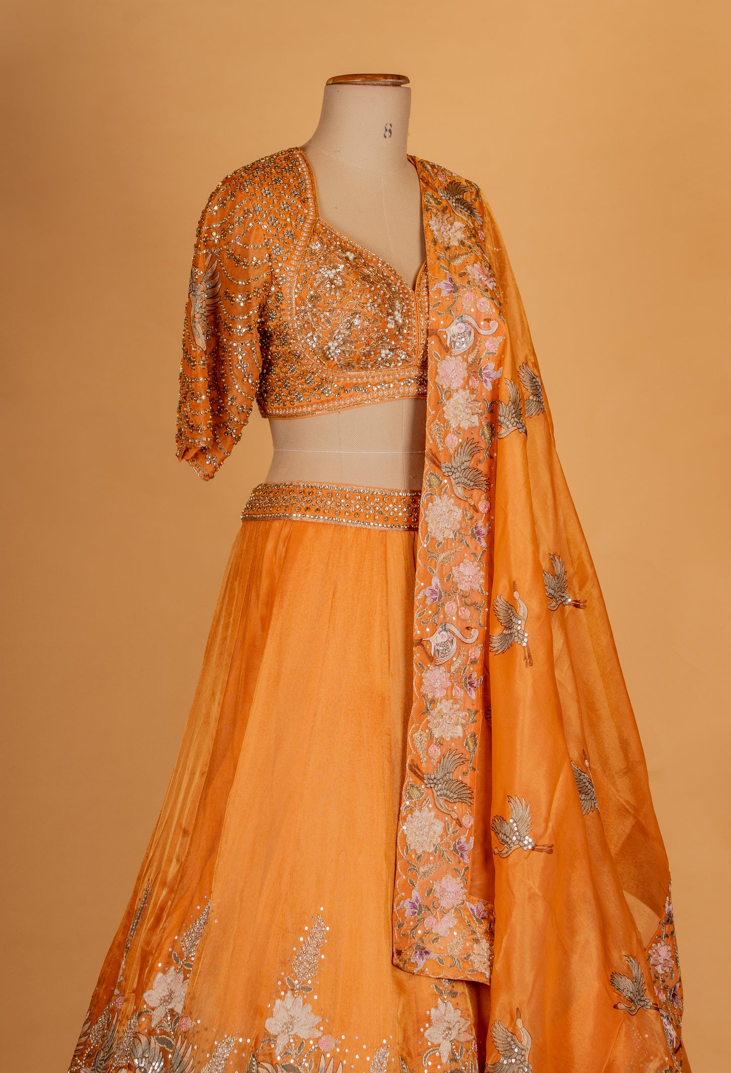 Mustard Orange Floral Embroidered Lehenga Choli with Dupatta – Designer Wedding & Festive Wear for Women