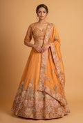 Mustard Orange Floral Embroidered Lehenga Choli with Dupatta – Designer Wedding & Festive Wear for Women