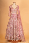 Dusty Rose Pink Embroidered Lehenga Choli with Net Dupatta – Designer Wedding & Festive Wear for Women