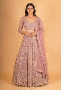 Dusty Rose Pink Embroidered Lehenga Choli with Net Dupatta – Designer Wedding & Festive Wear for Women