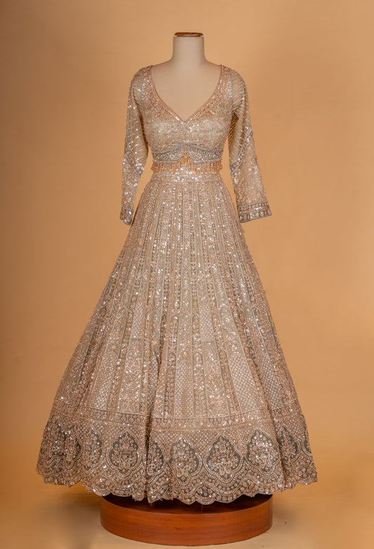 Sage green sequin embroidered lehenga choli - view 2