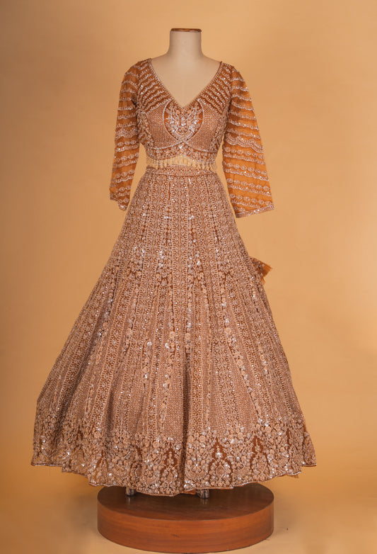 Copper gold sequin embroidered lehenga choli - view 2
