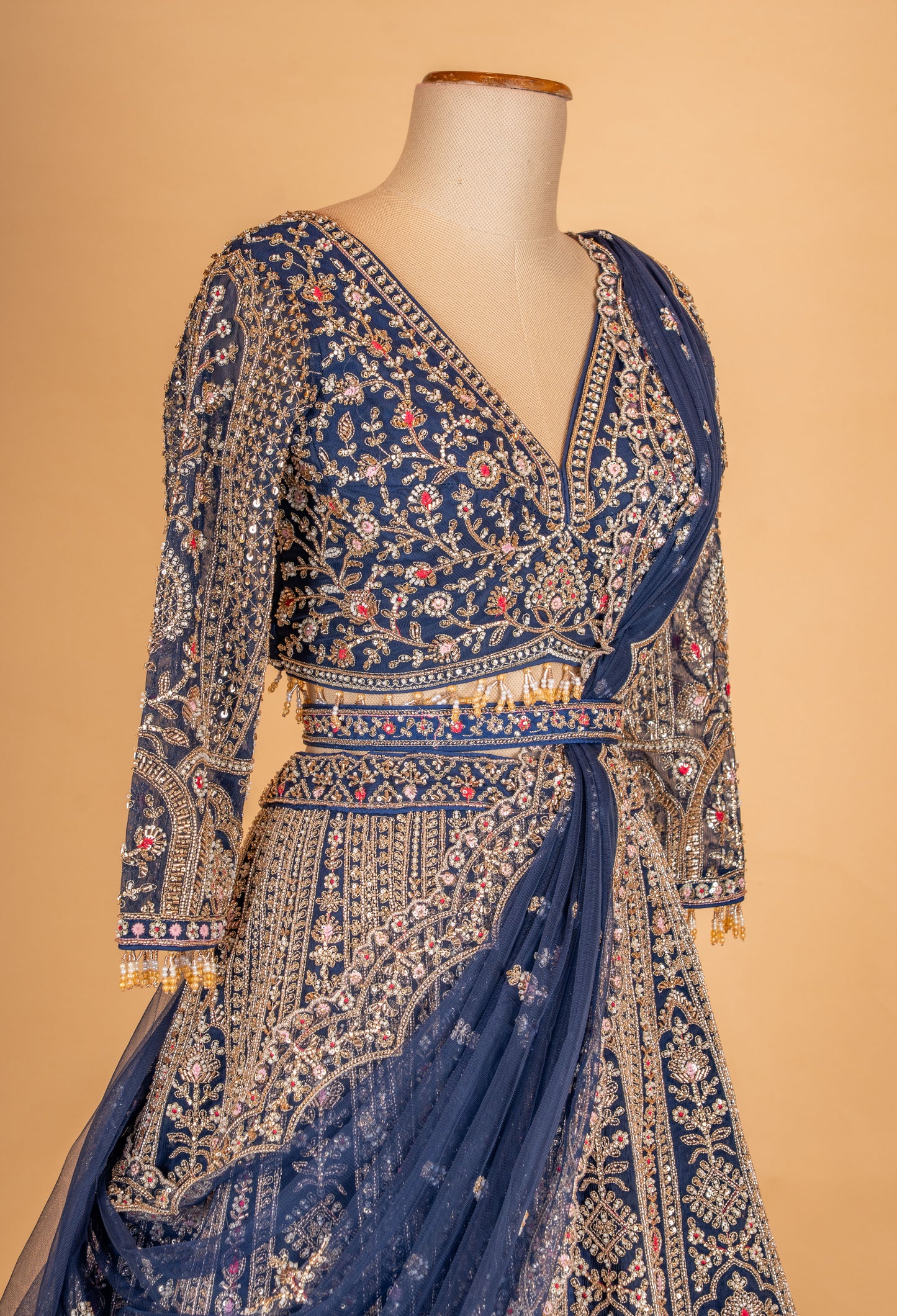 Navy Blue Heavy Embroidered Lehenga Choli with Net Dupatta – Designer Wedding & Festive Wear for Women