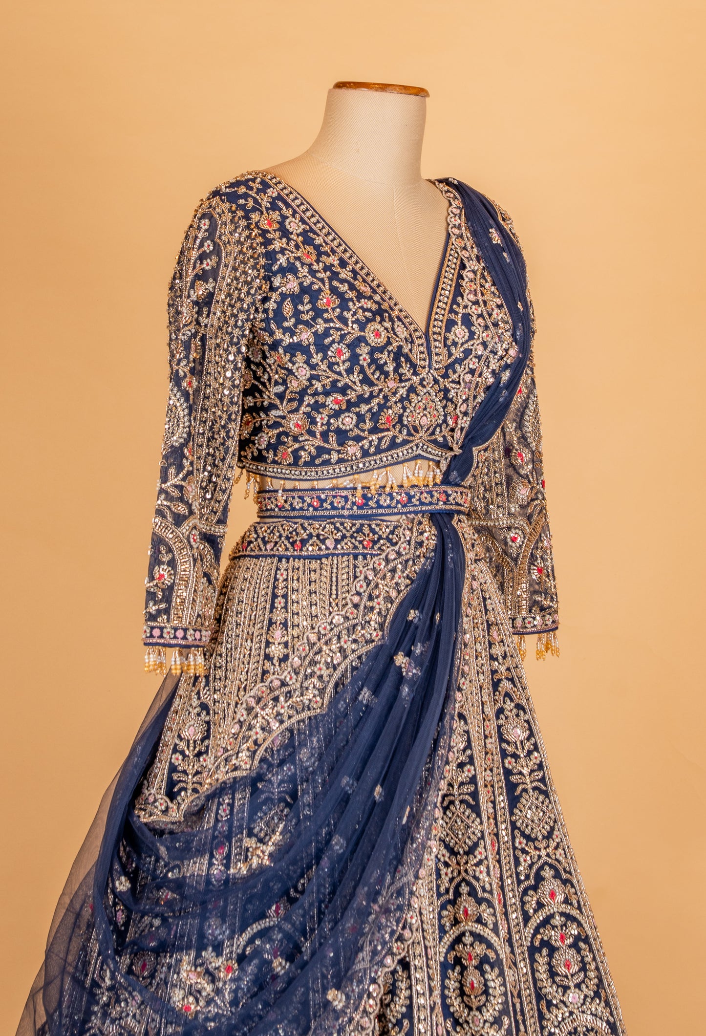 Navy Blue Heavy Embroidered Lehenga Choli with Net Dupatta – Designer Wedding & Festive Wear for Women
