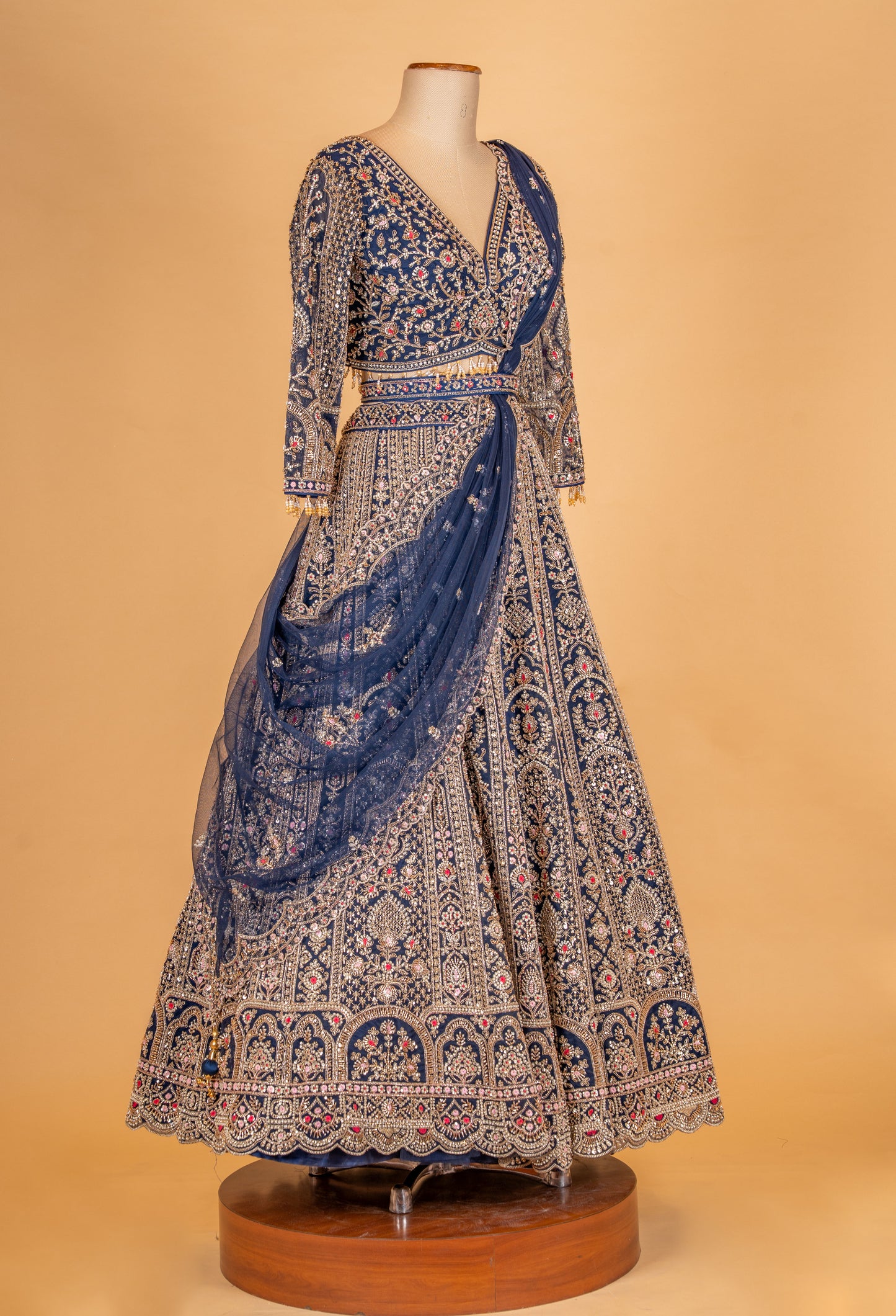 Navy Blue Heavy Embroidered Lehenga Choli with Net Dupatta – Designer Wedding & Festive Wear for Women