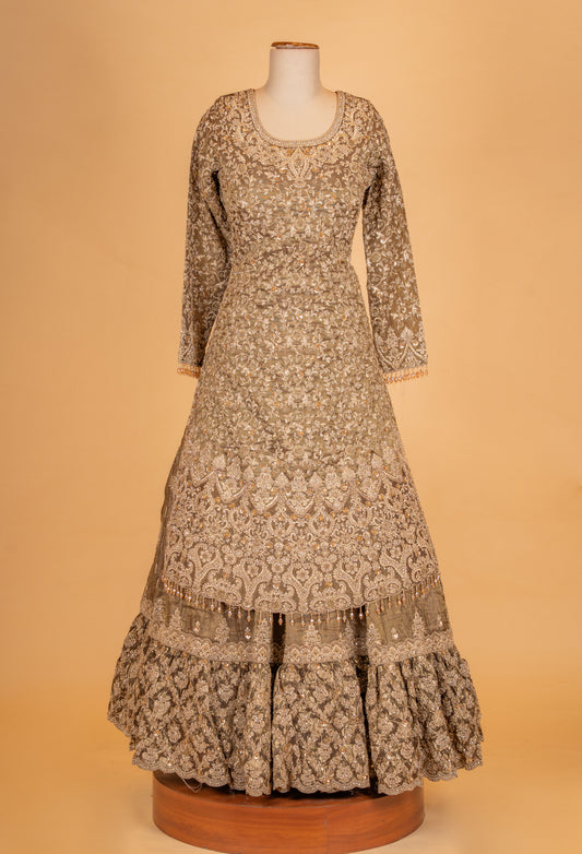 Champagne gold embroidered sharara set - view 2