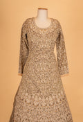 Champagne Gold Embroidered Sharara Set with Net Dupatta – Luxury Wedding & Festive Ethnic Wear for Women