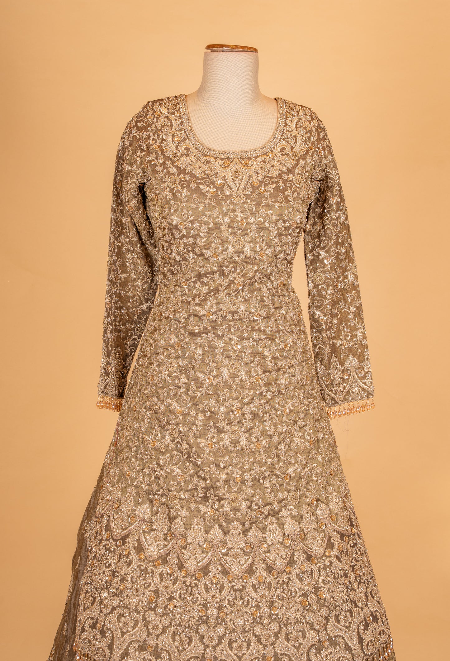 Champagne Gold Embroidered Sharara Set with Net Dupatta – Luxury Wedding & Festive Ethnic Wear for Women