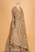 Champagne Gold Embroidered Sharara Set with Net Dupatta – Luxury Wedding & Festive Ethnic Wear for Women