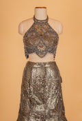 Olive Green Sequin Embroidered Lehenga Choli with Net Dupatta – Designer Cocktail & Party Wear for Women