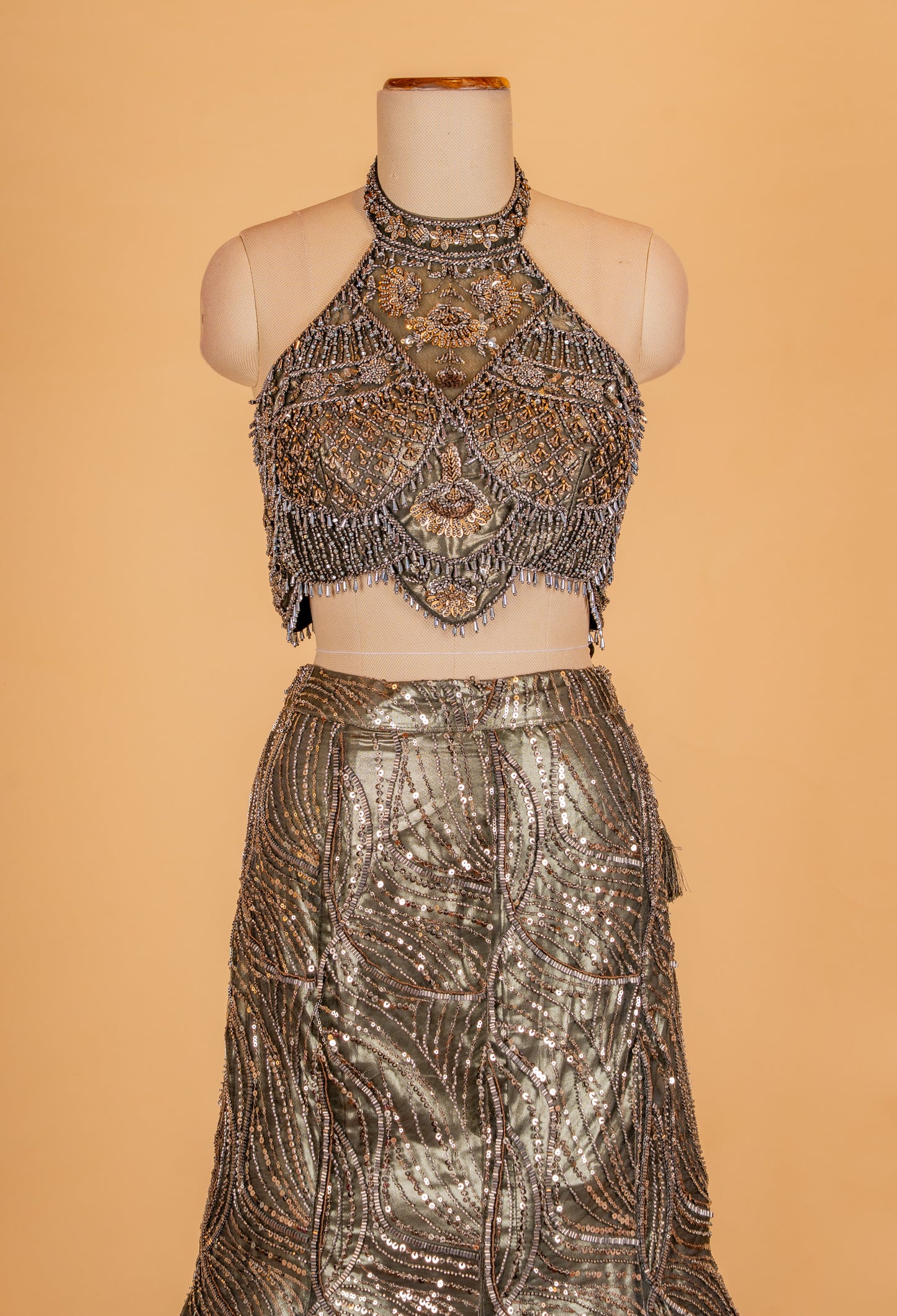 Olive Green Sequin Embroidered Lehenga Choli with Net Dupatta – Designer Cocktail & Party Wear for Women