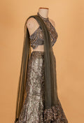 Olive Green Sequin Embroidered Lehenga Choli with Net Dupatta – Designer Cocktail & Party Wear for Women