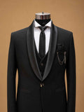 Luxury Black Three-Piece Tuxedo Suit for Men with Satin Shawl Lapel | Premium Wedding, Reception & Black-Tie Formal Wear