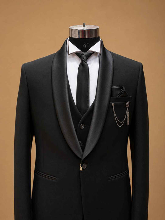 Men's black three-piece tuxedo suit - view 2