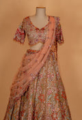 Peach Embroidered Bridal Lehenga Set with Heavy Sequin Work & Net Dupatta