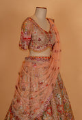 Peach Embroidered Bridal Lehenga Set with Heavy Sequin Work & Net Dupatta