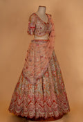 Peach Embroidered Bridal Lehenga Set with Heavy Sequin Work & Net Dupatta