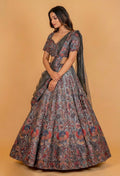 Charcoal Grey Multicolor Embroidered Designer Lehenga Set with Net Dupatta