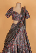 Charcoal Grey Multicolor Embroidered Designer Lehenga Set with Net Dupatta